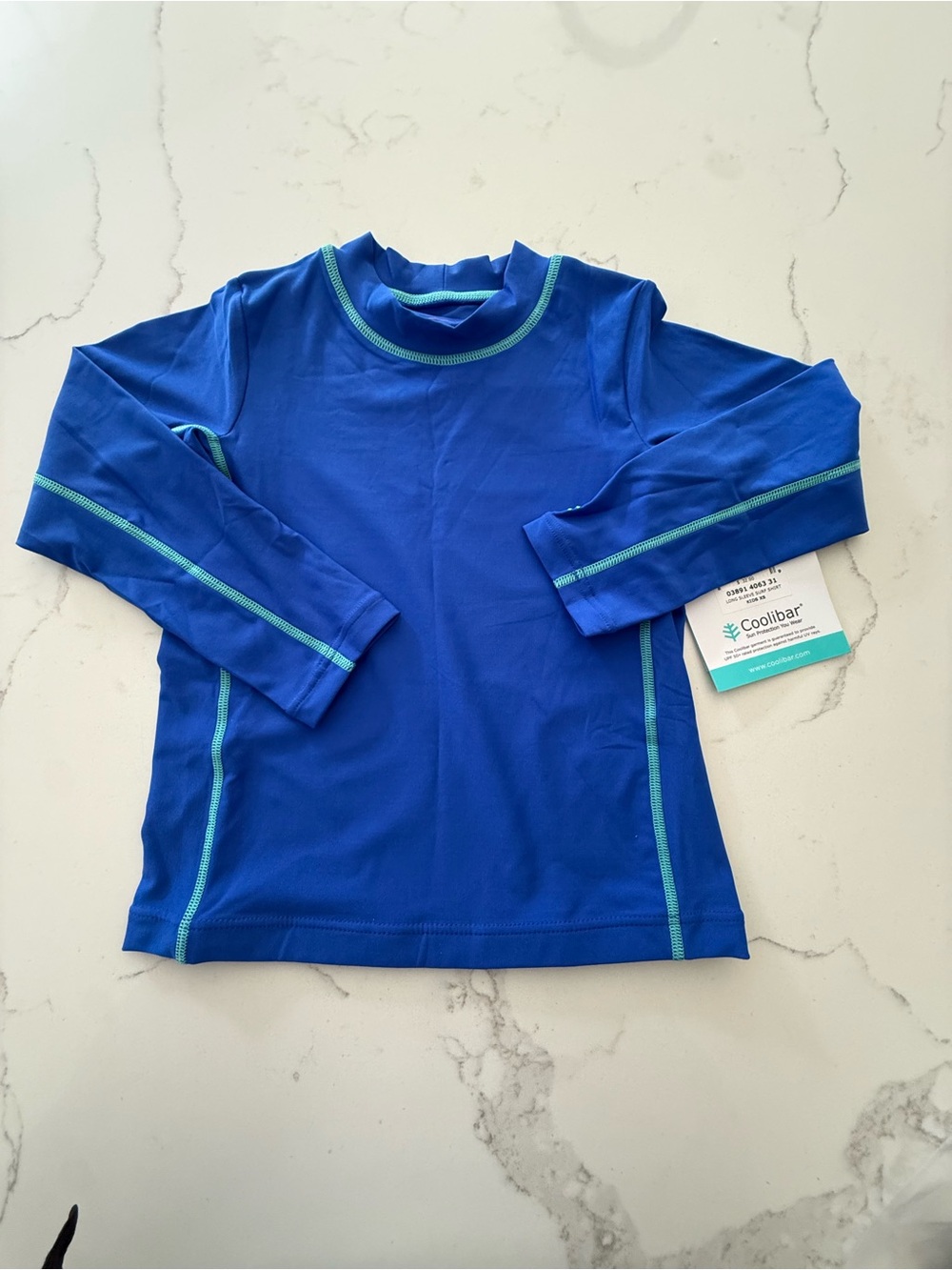 Coolibar Kids' Royal Blue Long Sleeve Rash Guard with Teal Stitching